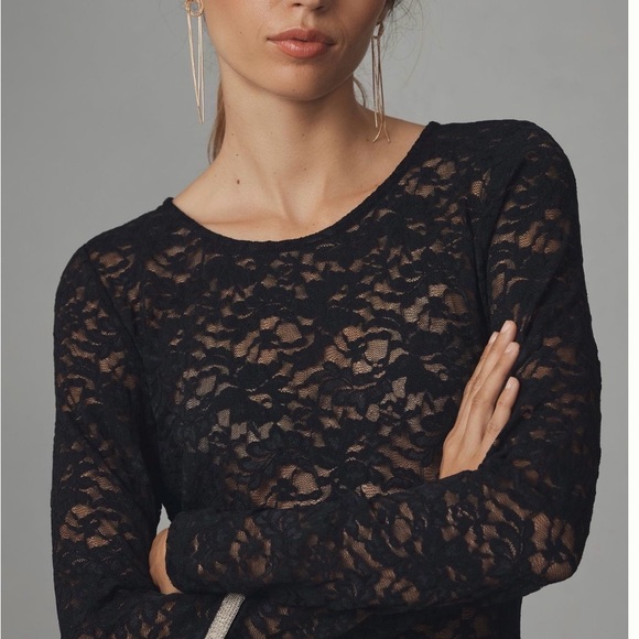 Anthropologie Tops - Anthropologie Black Lace Crew Neck